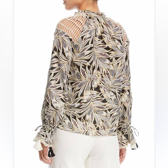 Alexis Seila Split-Neck Long-Sleeve Palm-Print Top size Medium - Picture 10 of 10
